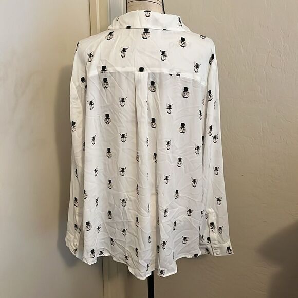 Torrid White Fox Rabbit Button Closure Semi Sheer Shirt - Picture 5 of 13